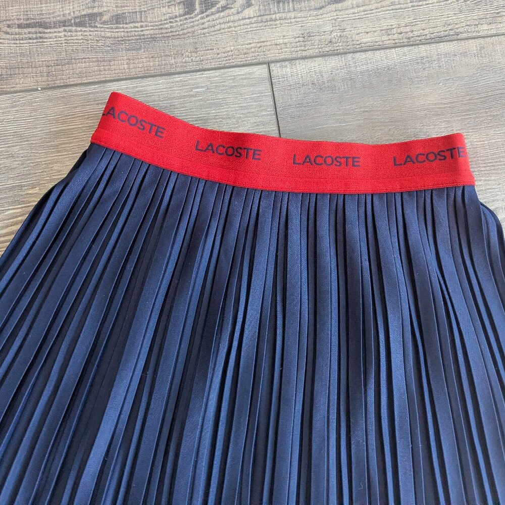 Lacoste Kids Pleated Skirt Elastic Waist Tennis Preppy Classic Navy Red 6 - Picture 2 of 6